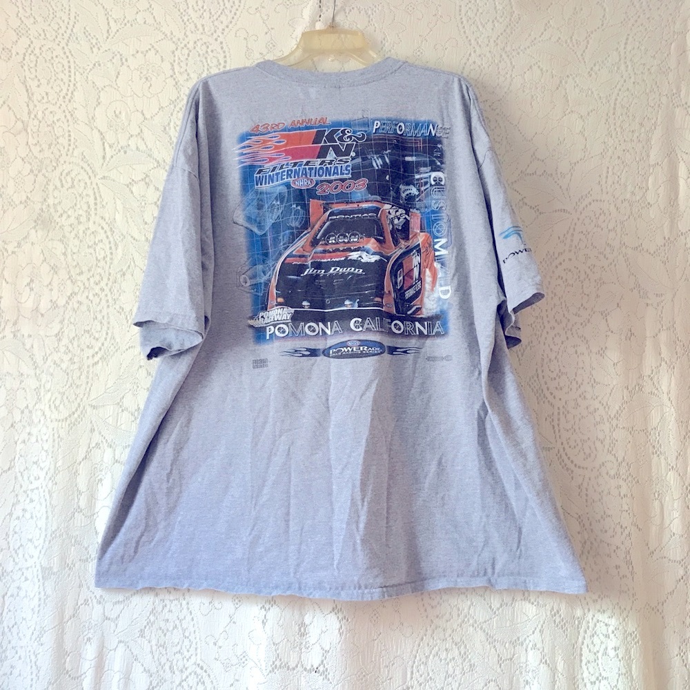 VINTAGE 43rd WINTER NATIONALS K&N FILTERS GRAPHIC GRAY POMONA RACEWAY NHRA TEE